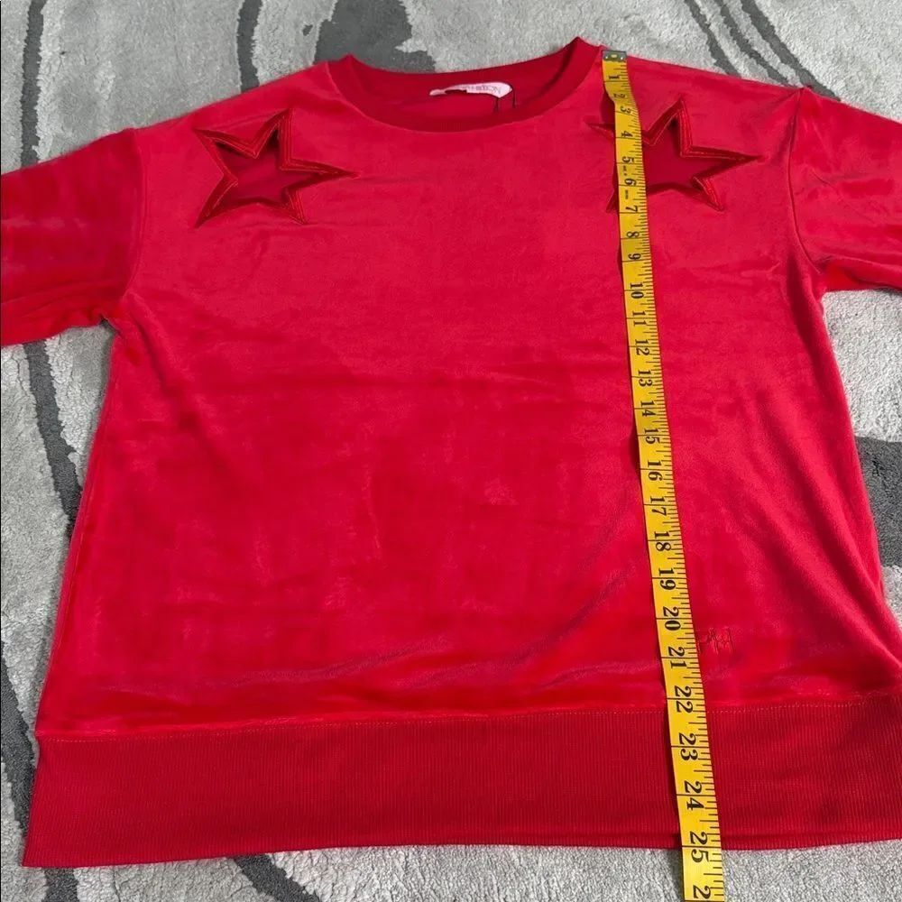 Paris Hilton The Star Crew Red Star-Embellished Velvet Tracksuit Top - Picture 8 of 11